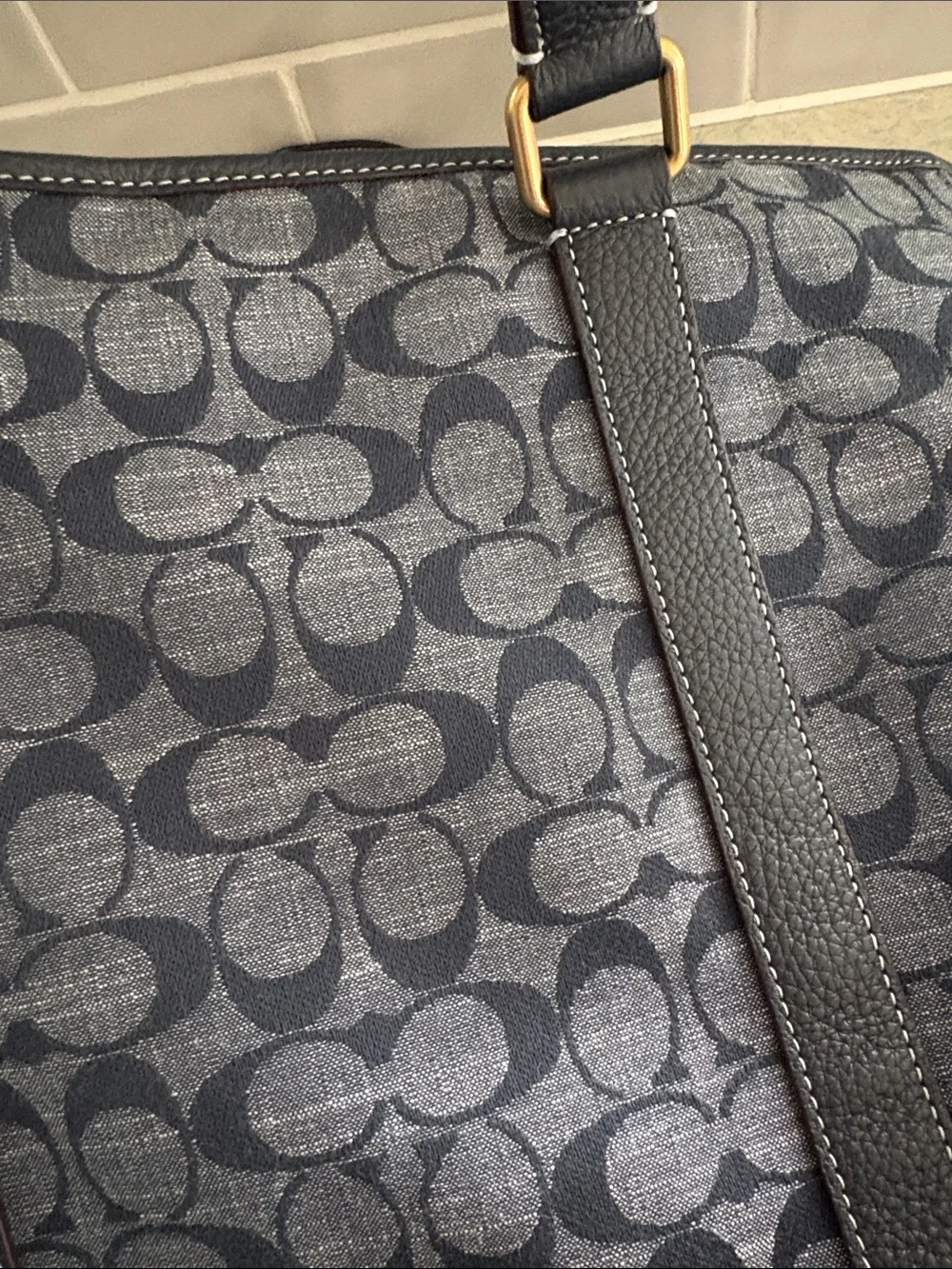 Coach Hudson Double Handle Tote Chambray Denim Leather Tote CH827